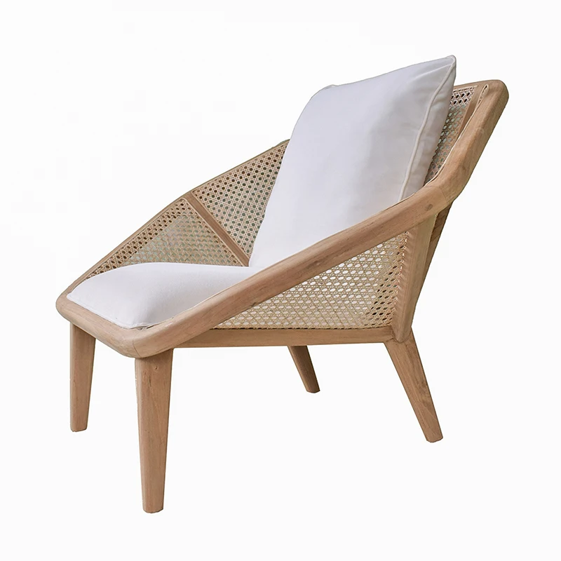 41x32x29.5" Tectona Teak Leisure Chair with Rattan Cane Back Contemporary Accent for Room.On-Site image 4