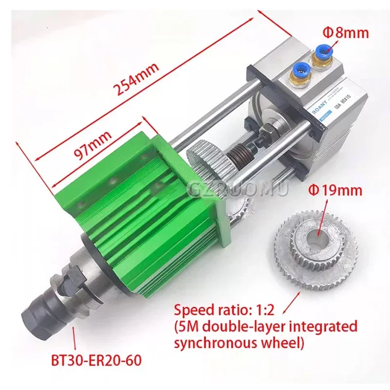BT30 Unpowered Spindle Equipped With a Cylinder to Support Automatic Tool Change Suitable for Engraving Drilling Metal Recutting