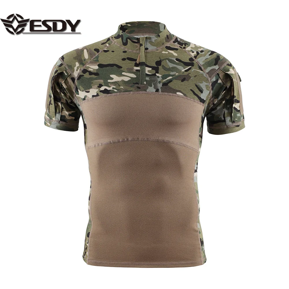 ESDY Men Outdoor Camouflage T-Shirt Summer Tactics Short sleeves Shirts Frog Clothing A426