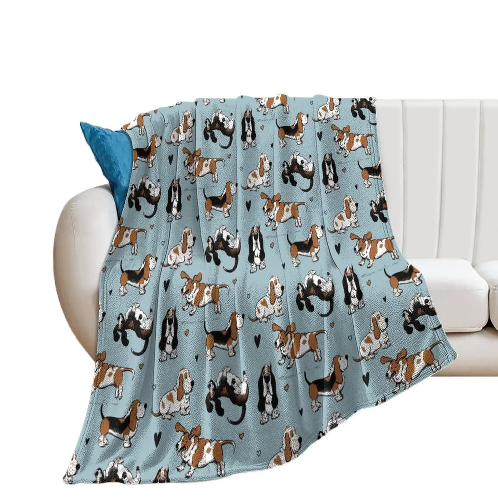 

Basset Buddies on Blue Throw Blanket warm winter warm for winter Blankets