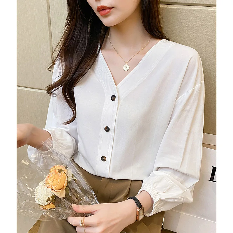 

Women Pure Cotton Soft Loose Shirts Spring Simple Solid All-match Office Work Casual Blouse Female Top Temperament Fashion Shirt