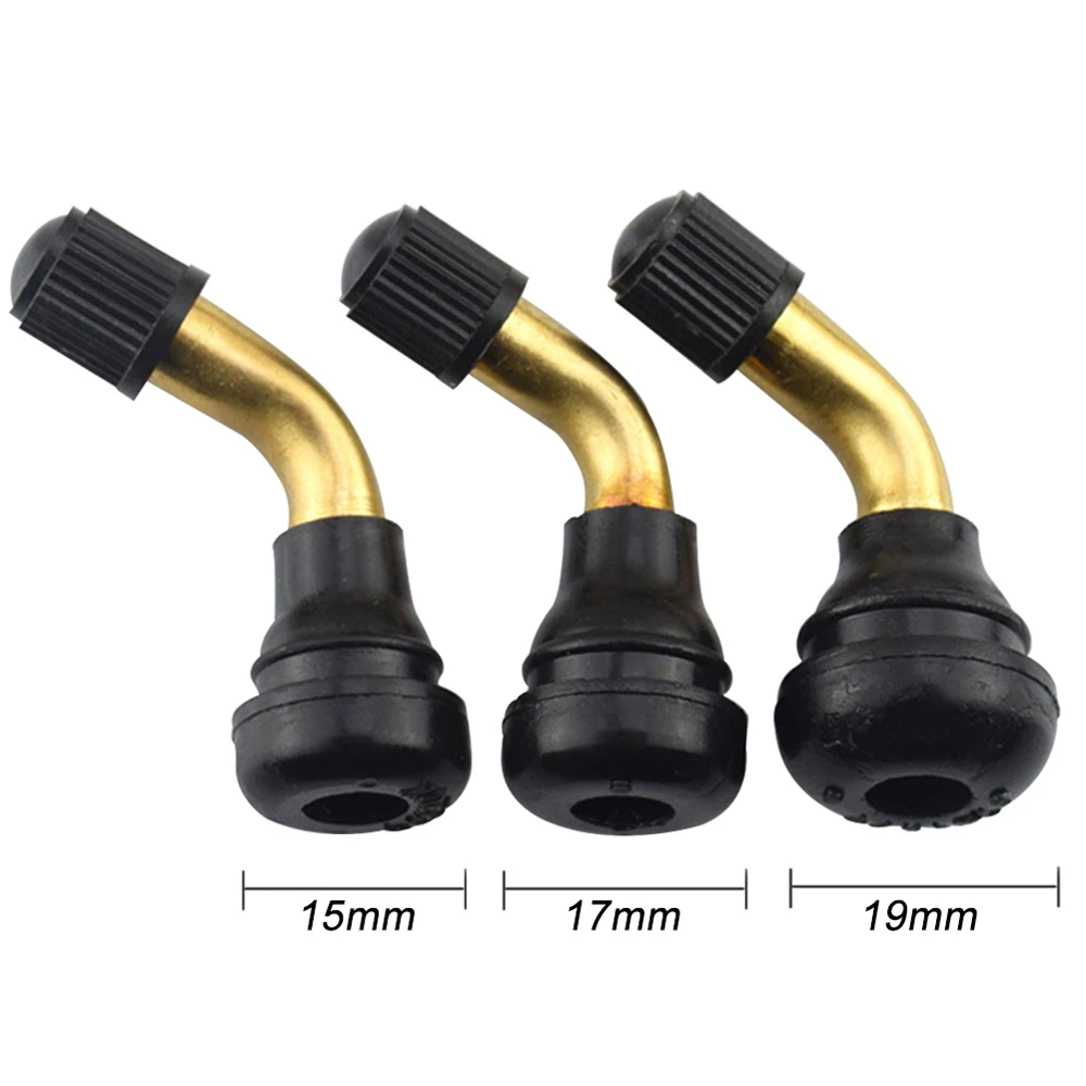 4pcs Tire Valve Stem Bent 90 Degree Angled Snap in Rubber Base Brass Stem For Tubeless Tires Nipple Motorcycle Scooter ATV Tools