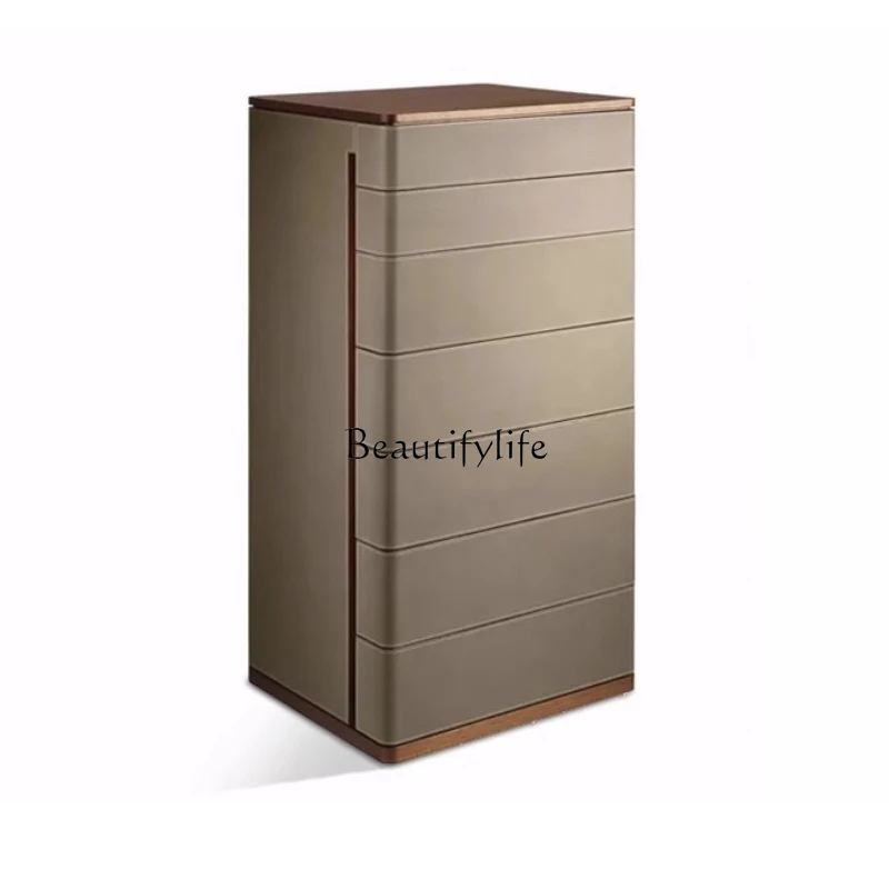 

Italian minimalist seven-chest cabinet Nordic modern saddle leather bedroom solid wood designer storage drawer cabinet