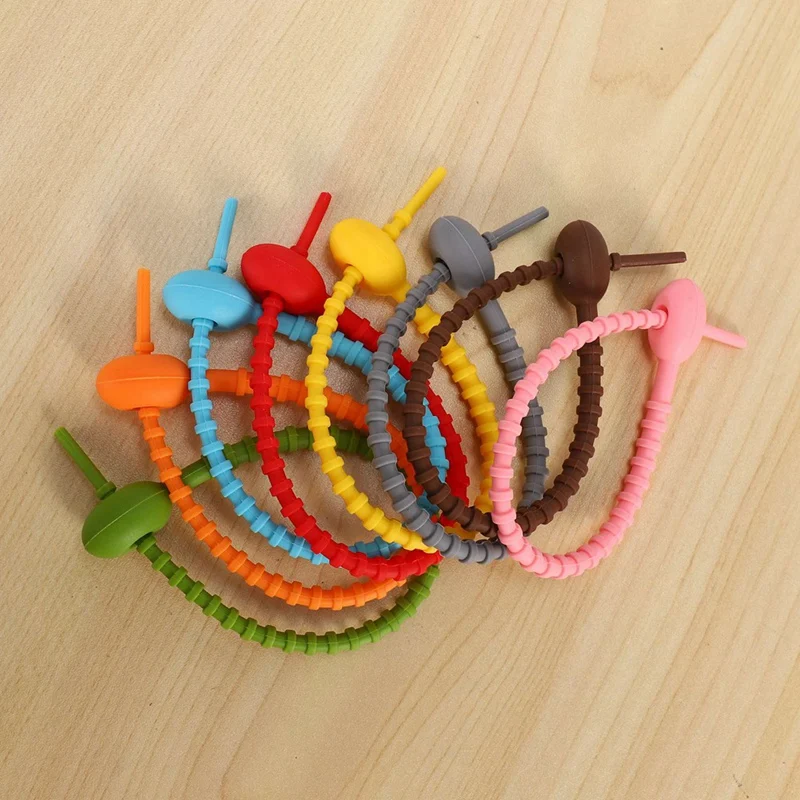 ABMO 80Pcs Colorful Silicone Ties Bag Clip,Cable Straps, Bread Tie, Reusable Rubber Twist Tie, All-Purpose Silicone Ties