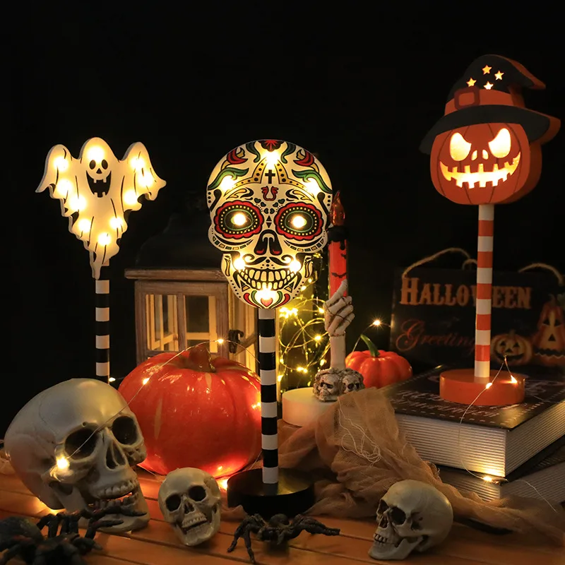 2024 Halloween Detachable Ghost Lamp Led Light Pumpkin Ghost Skull Wooden Halloween Decoration Night Light Party Supplies