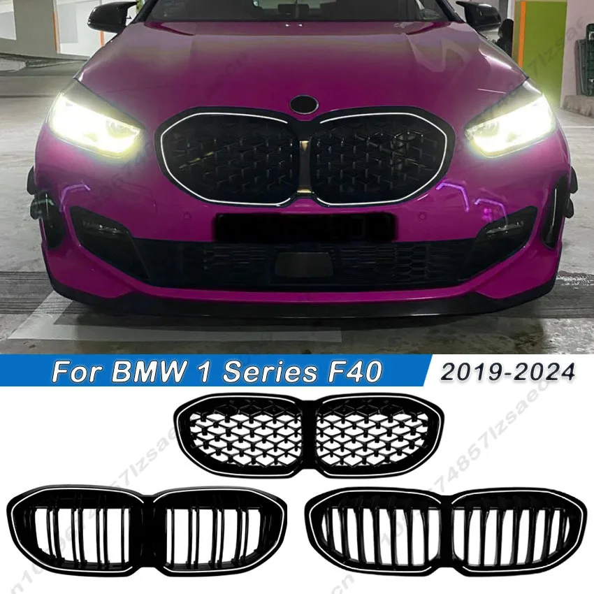 For BMW 1 Series F40 116i 118i 120i 128ti M135i xDrive 2019-2024 Double Slat LED Front Grille Bumper Kidney Radiator Grid Black