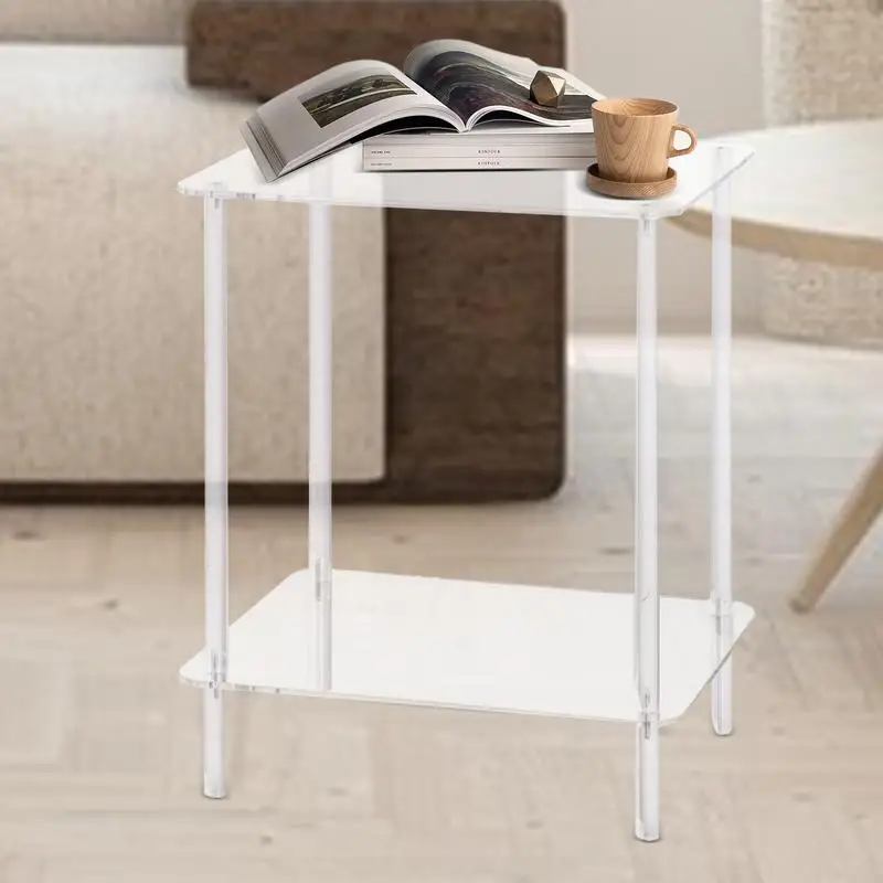 Acrylic Coffee Table Square Side Table Accent Table Sofa Bedside Table Clear Double Tier Snack Tea Side Table for Living Room