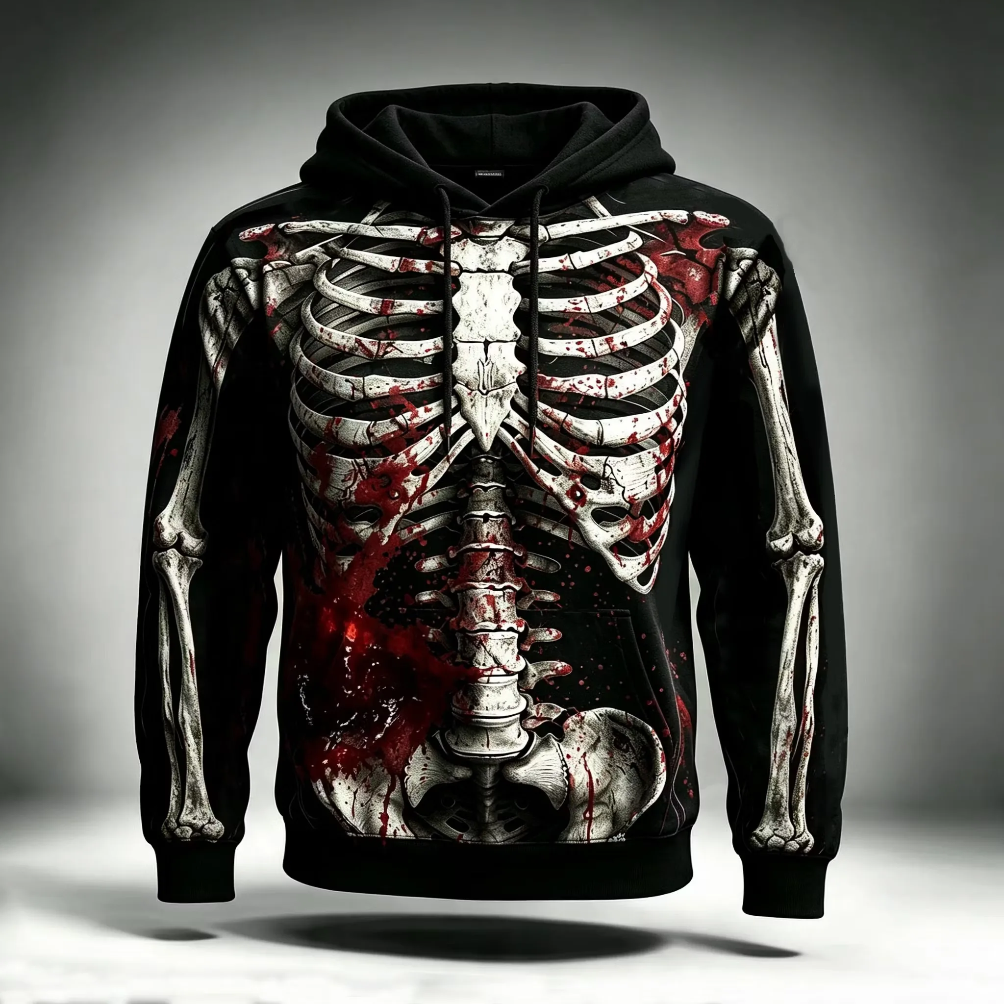 Men Halloween Anatomical Organ Skeleton 3D Print Hoodie Ripped Effect Human Internal Organ Graphic Drawstring Pocket Pullover