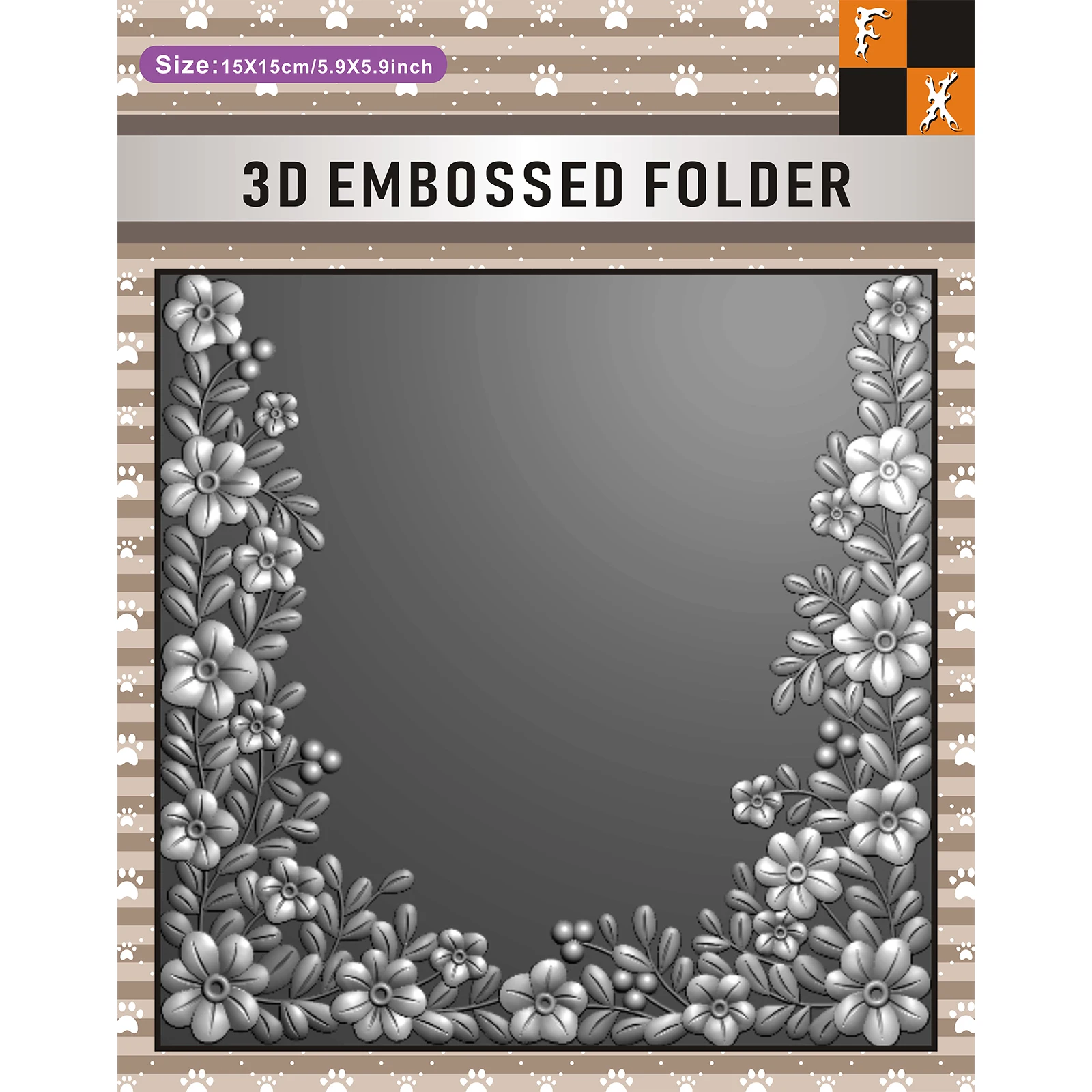 3D-Reliefplatte zum Selbermachen für Scrapbooks - "Randdesign mit Blumen umgeben", weißer Kunststoff-Ordner, geeignet für Papierbasteleien