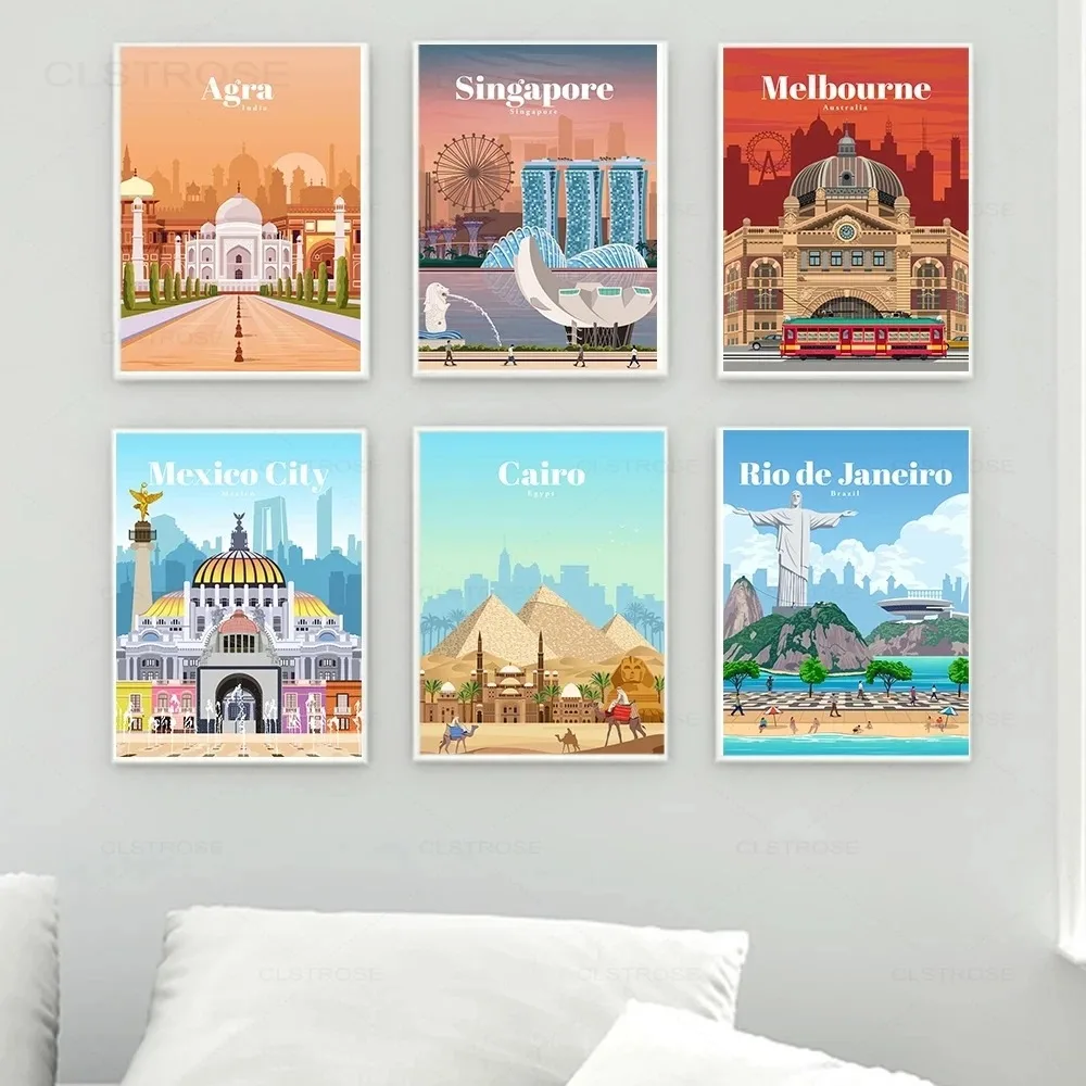 Póster de paisaje de viaje de ciudad, España, Australia, Singapur, México, Agra, pintura en lienzo, imagen artística de pared nórdica, decoración de oficina y habitación