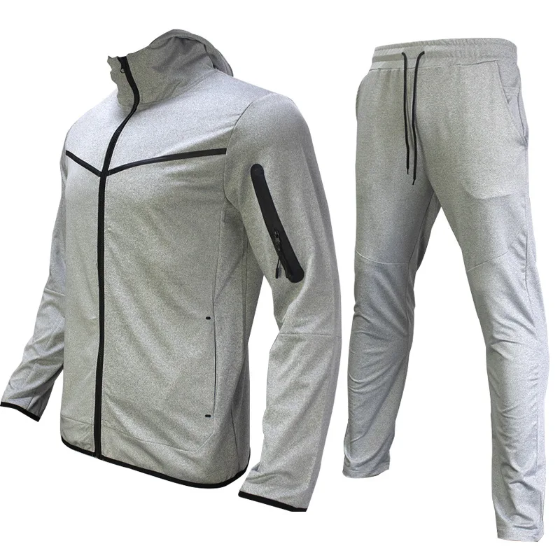 Herren Zweiteiler mit Farbblock-Design, Kapuzenjacke mit Reißverschluss und Jogginghose mit elastischem Kordelzug, atmungsaktives Sport- und Freizeitoutfit zum Laufen – Detail 13