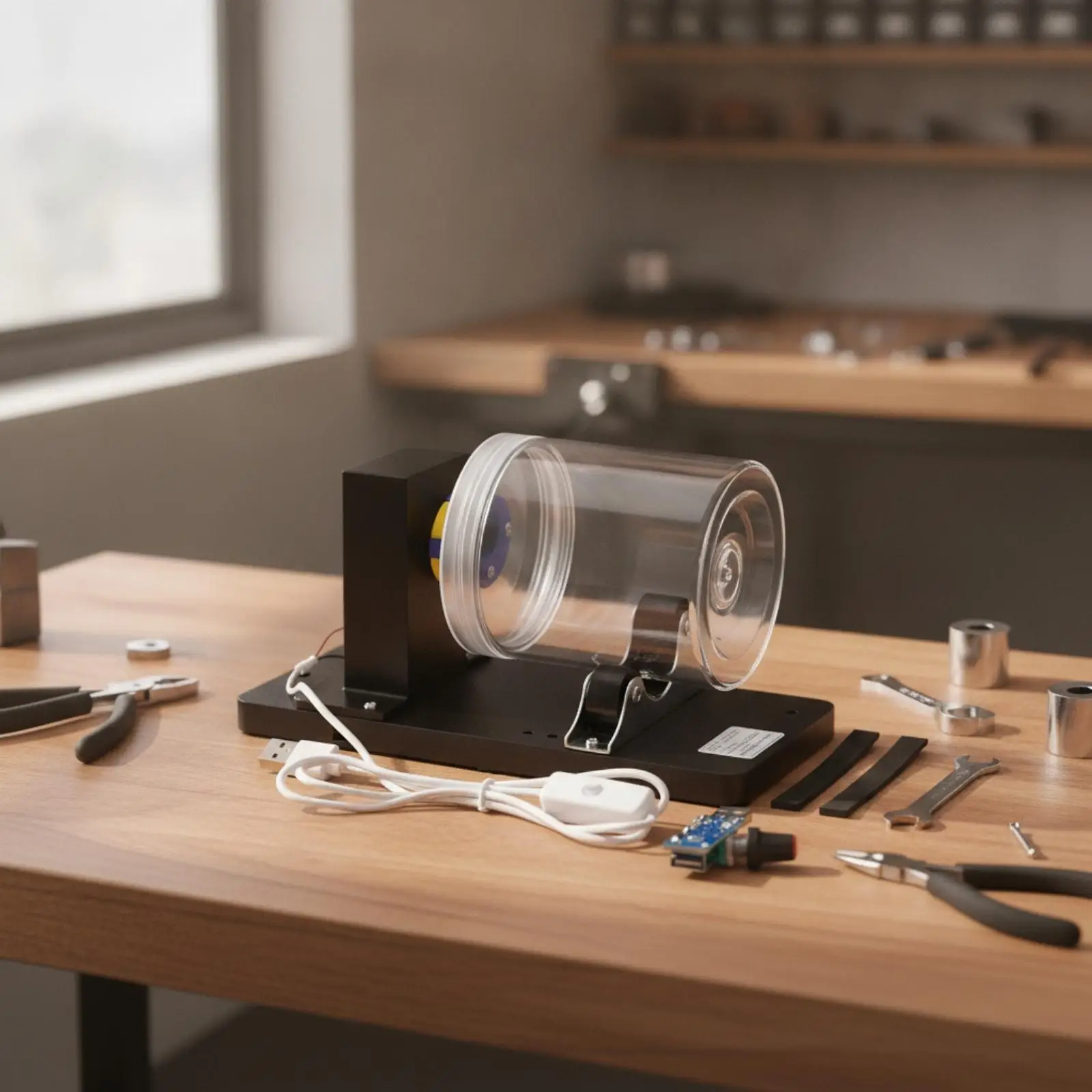 Compact Tabletop Speed Adjustable Polisher Rotary Tumbler Machine for Small Parts Metal Finishing with Transparent Drum USB