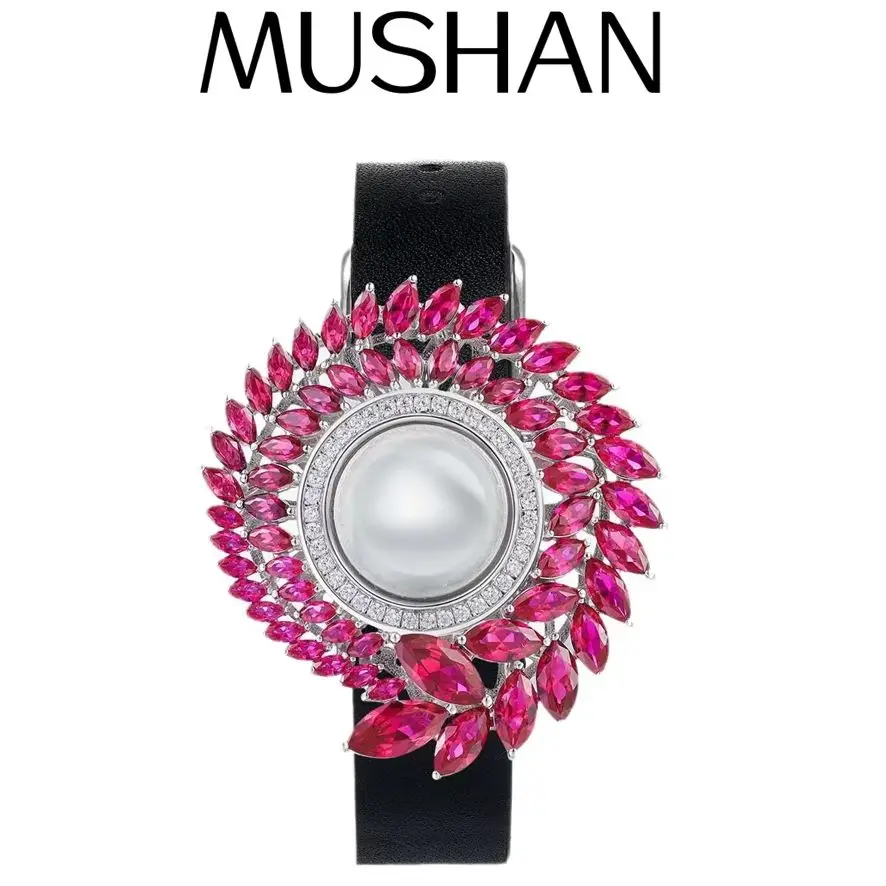 MuShan Jewelry Wholesale 925 Sterling Silver Leather Bracelets Brooch 2 in 1 Red Gemstones Women s925 Bracelet Bangle Brooches
