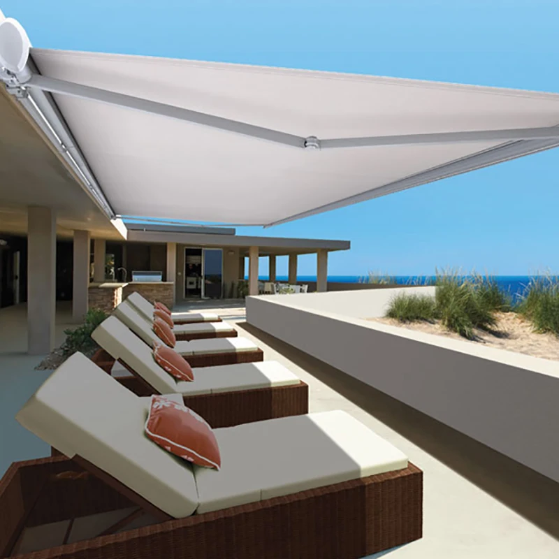 Full Cassette Electric Retractable Awning Waterproof Folding Arm Canopy for Balcony Patio & Outdoor Motorized Sun & Rain Shelter