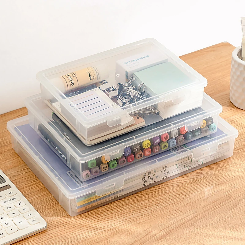 1pc Home Office Supplies Document Storage Box Multifunctional Desktop Large Capacity A4 Paper Transparent Plastic Organizer Box