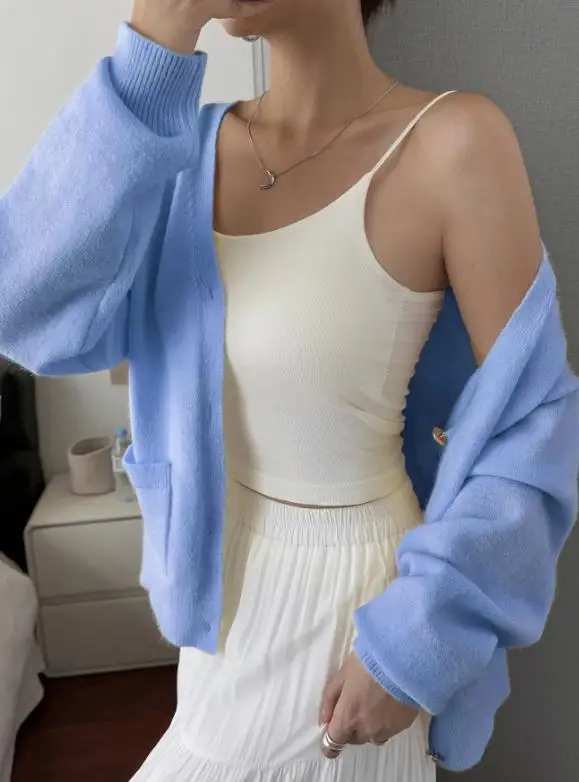 

2025 New Fashion Elegant Autumn and Winter Spicy Girl Button Solid Color Woolen Shirt Sweater Women's Clothing