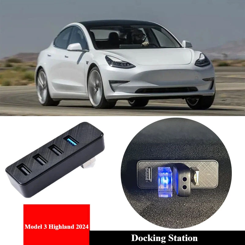 Docking Station for Tesla Model 3 Highland 2024 Glove Box USB Hub Expansion Dock Fast Charging New Model3 Internal Accessories