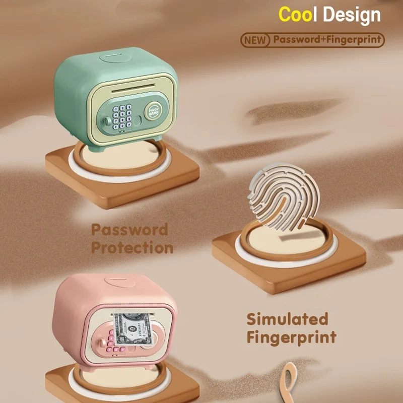 Hucha de dibujos animados para niños, moneda automática con ruedas, contraseña de huella digital, caja de dinero con desbloqueo, juguetes para juego de imitación, regalos para niño y niña