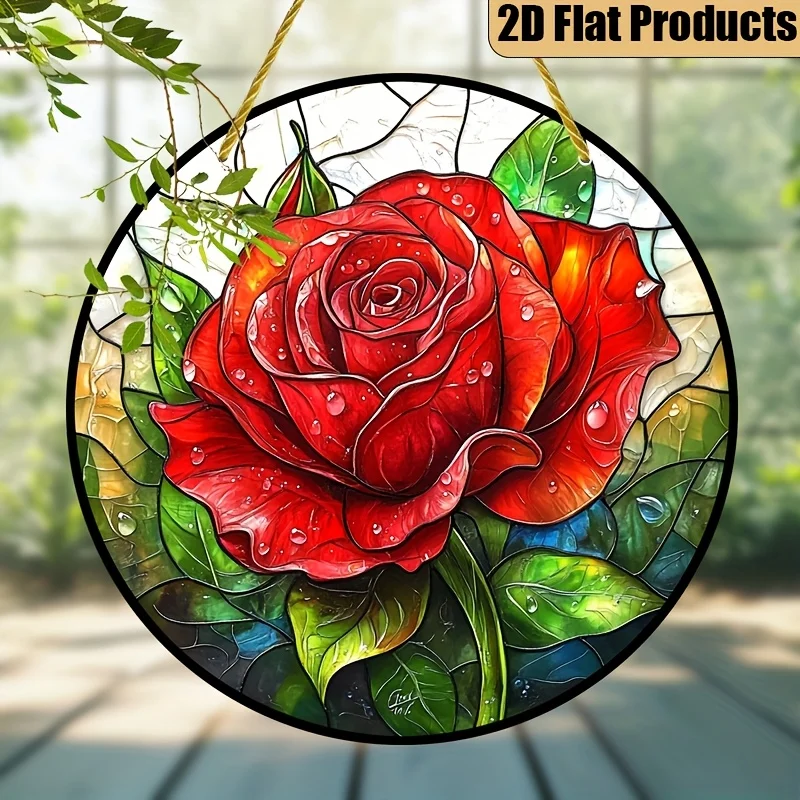 Schillernder Kolibri Rosa Blüten Buntglas-Sonnenfänger - 2D Acryl-Vogel Fensterdekoration