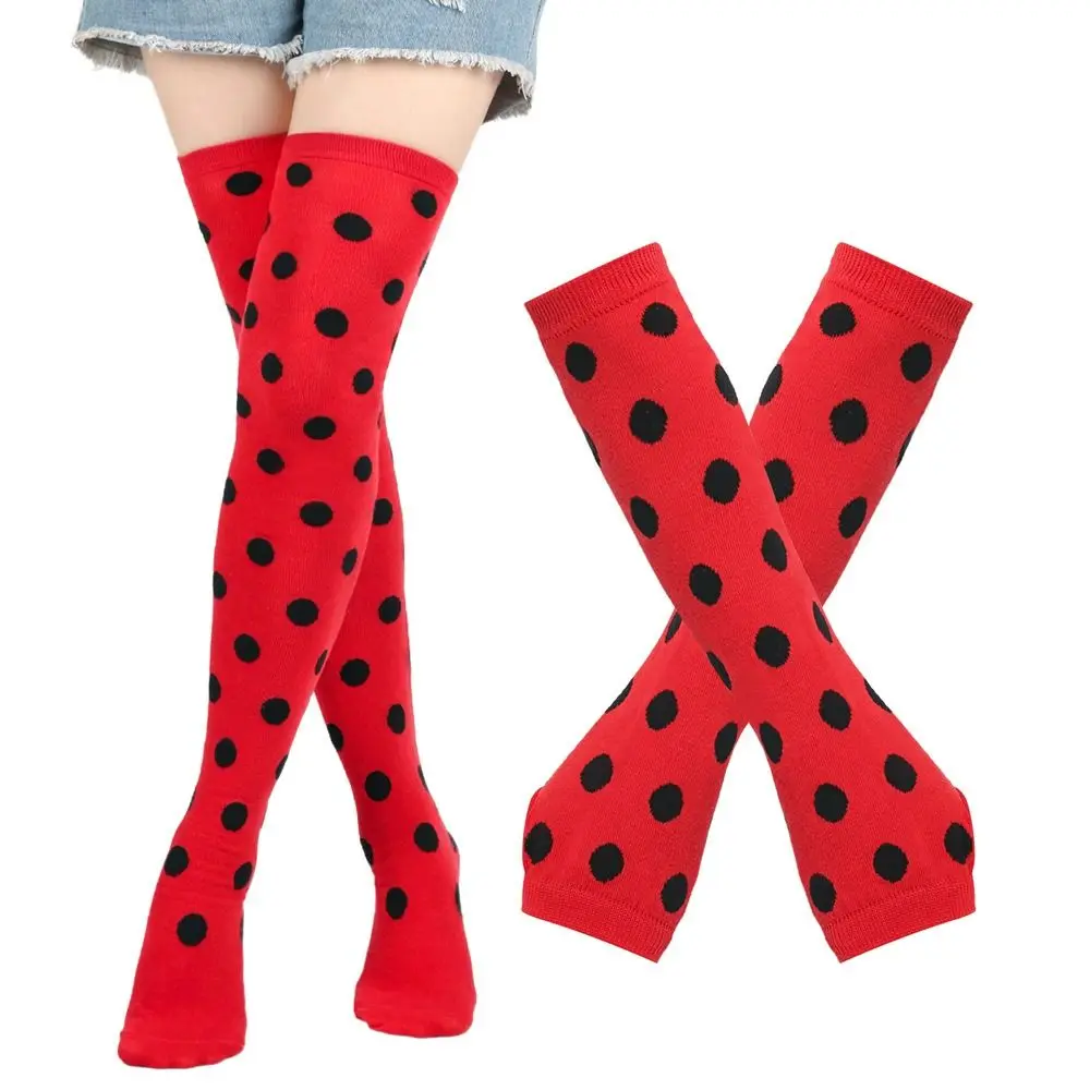 

Polka Dot Thigh High Stockings Arm Leg Warmers 80s 90s Red Black Dot Gloves Ladybug Kids Knee High Socks for Women Children's