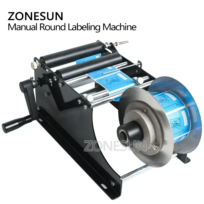 ZONESUN ZS-50 Label Applicator Manual Round Bottle Labeling Machine Beer Can Jar Tube Wine Adhesive Sticker Labeler