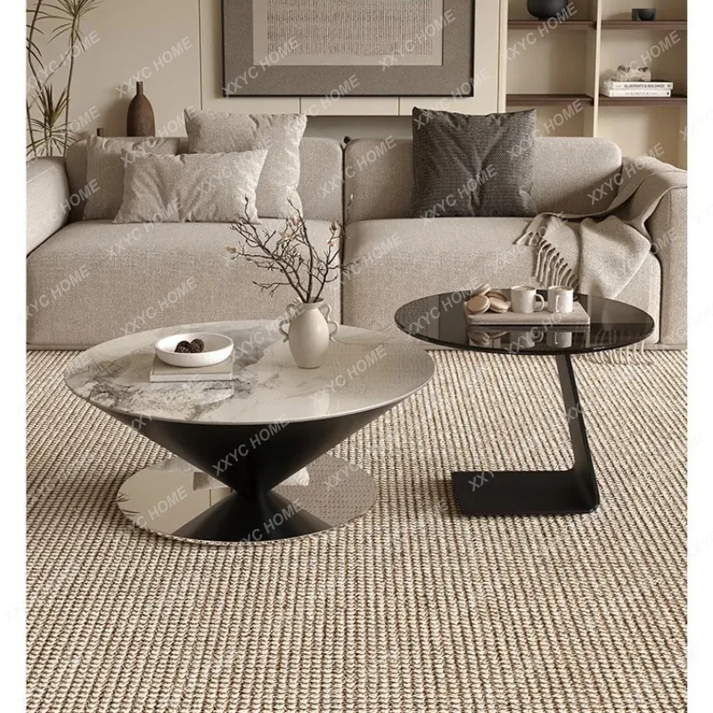 XXModern light luxury round slate, coffee table living room home high-end design, modern simplicity, combination