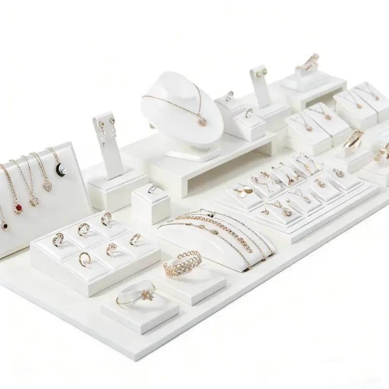 Ivory White Brushed Leather Jewelry Display Tray Stackable Design for Necklace Ring Earring Storage Organizer Wholesale