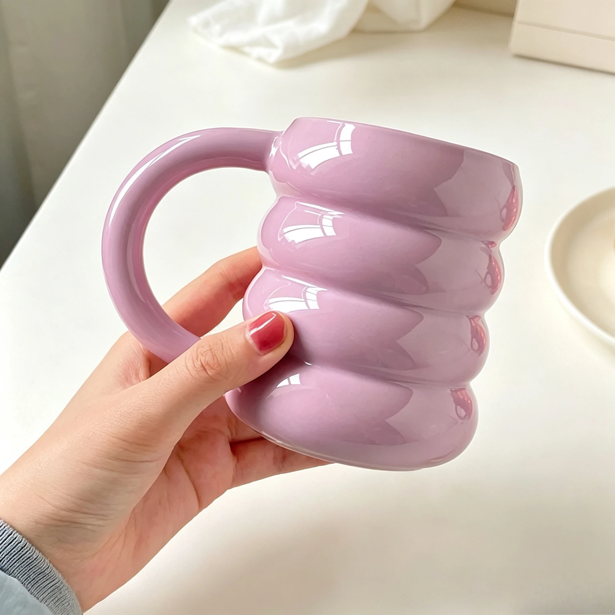 Trendy Chubby Ceramic Mug Cute Aesthetic Coffee Cup Home Office Water Cup , Customized