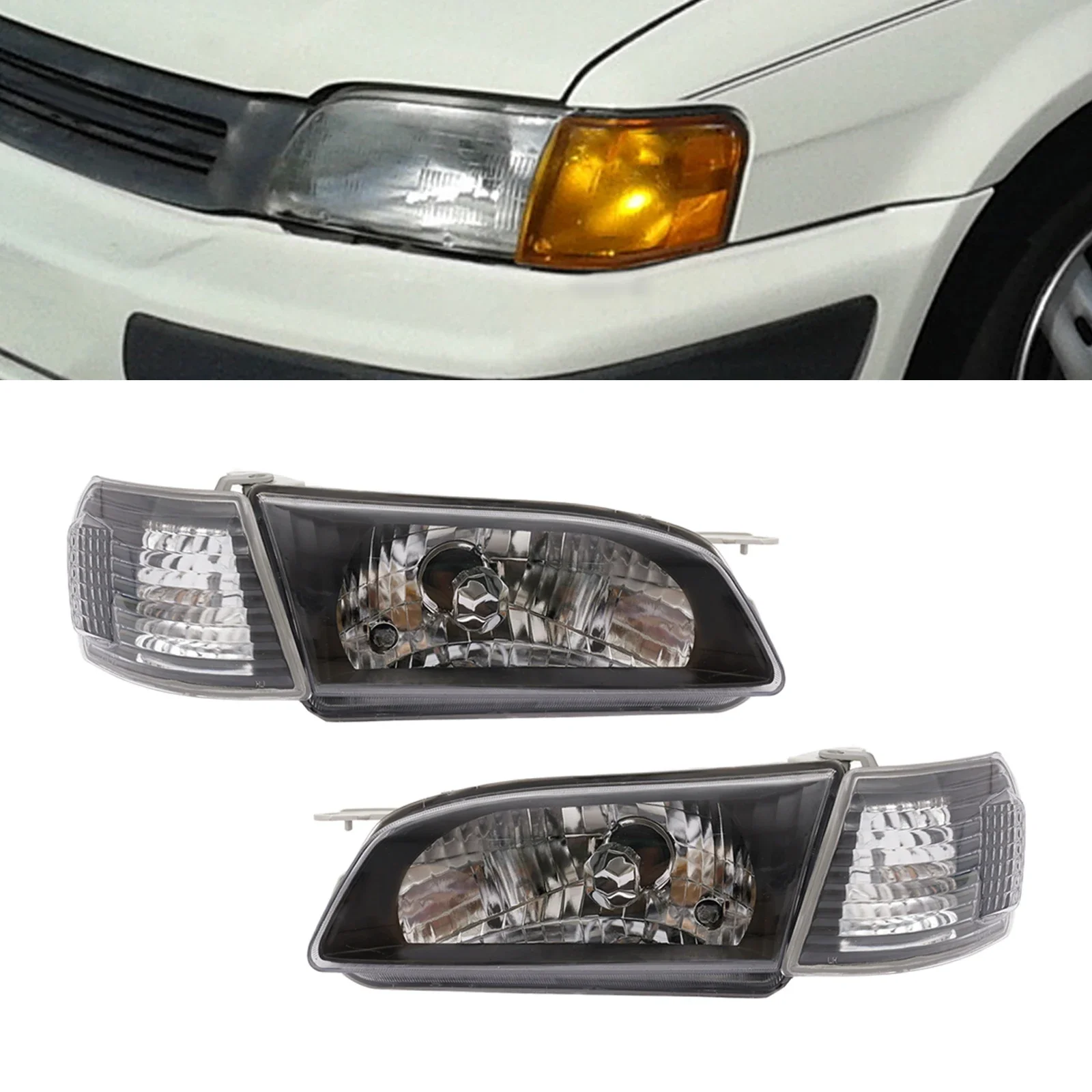 For Headlights Black Factory Style Left & Right Lamps Clear Lens Set Fit For Toyota Tercel