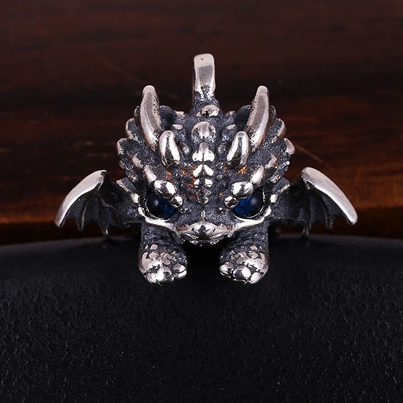 925 Sterling Silver Pendant Dragon 11-13mm Pearl Round Beads Semi Mount Pendants Setting Vintage