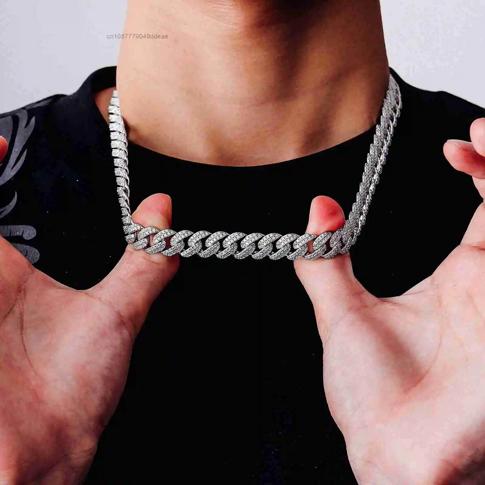 Popular Hot VVS Moissanite Cuban Link Chain for Men 2rows 10mm Wide 925 Sterling Silver Cuban Chain Hip Hop Necklace for Men..