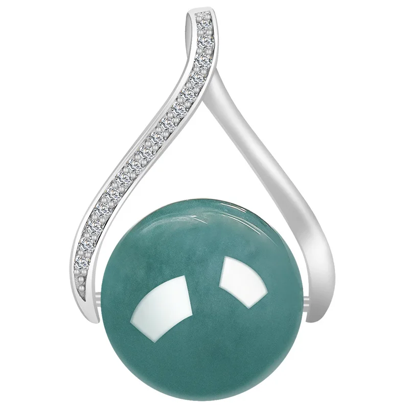 Natural A-grade Jade Blue Water Ball Pendant Glutinous Seed Jadeite S925 Silver Inlaid Fashionable Simple Women's Gifts Jewelry