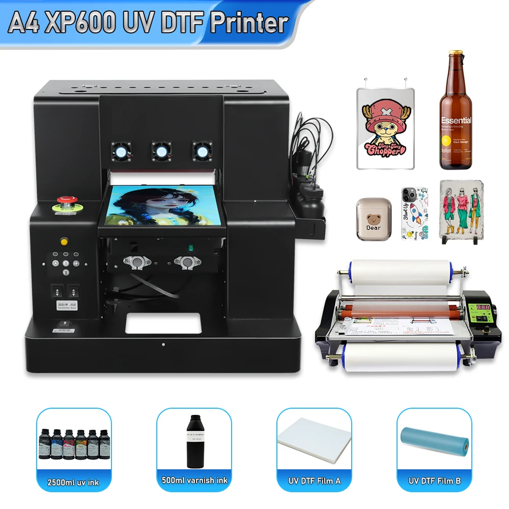 

A4 UV Printer XP600 UV Printer Flatbed UV Printing Machine UV DTF Stickers Printer for UV Sticker Printing with Laminating UV A4