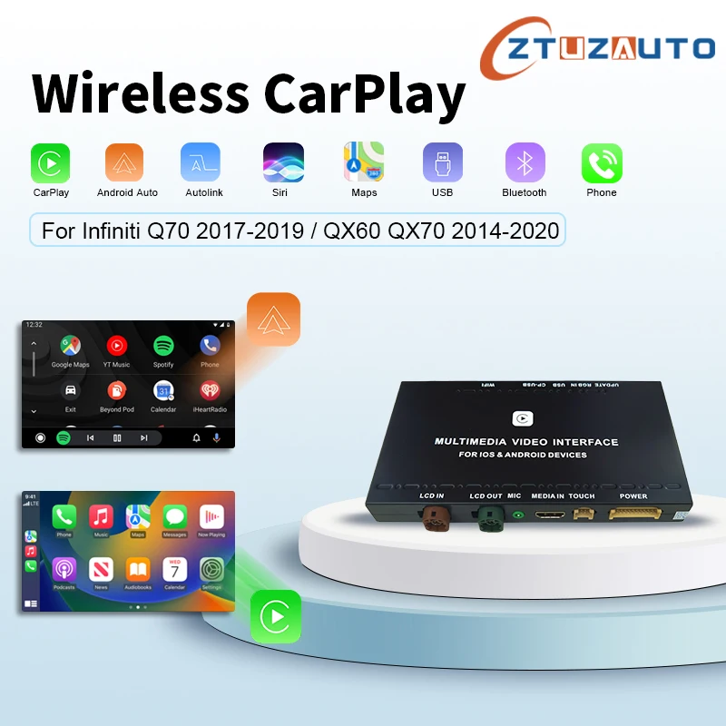 Wireless CarPlay Android Auto for Infiniti QX60 QX70 Q70 Mirror Aftermarket CameraCarPlay Upgrade Retrofit Multimedia Navigation