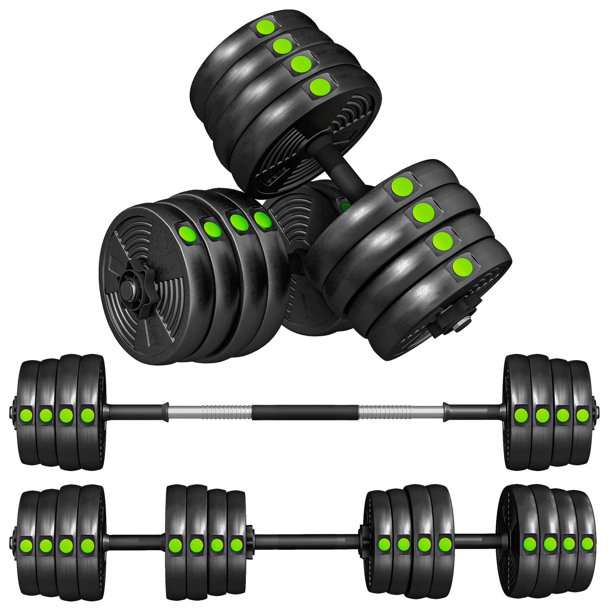 Sportnow Dumbbell Set 30kg 2-in-1 Gewichtenset met Gewichtstang Antislip Handgreep Verstelbare Dumbbells voor Training