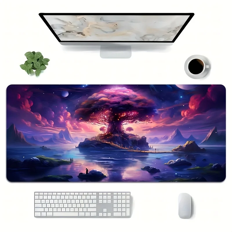 

Fantasy Tree and Sky Pattern Large Gaming Mousepad - Computer HD Keyboard Pad Mouse Pad Desk Mat with Natural Rubber Non-Slip Of