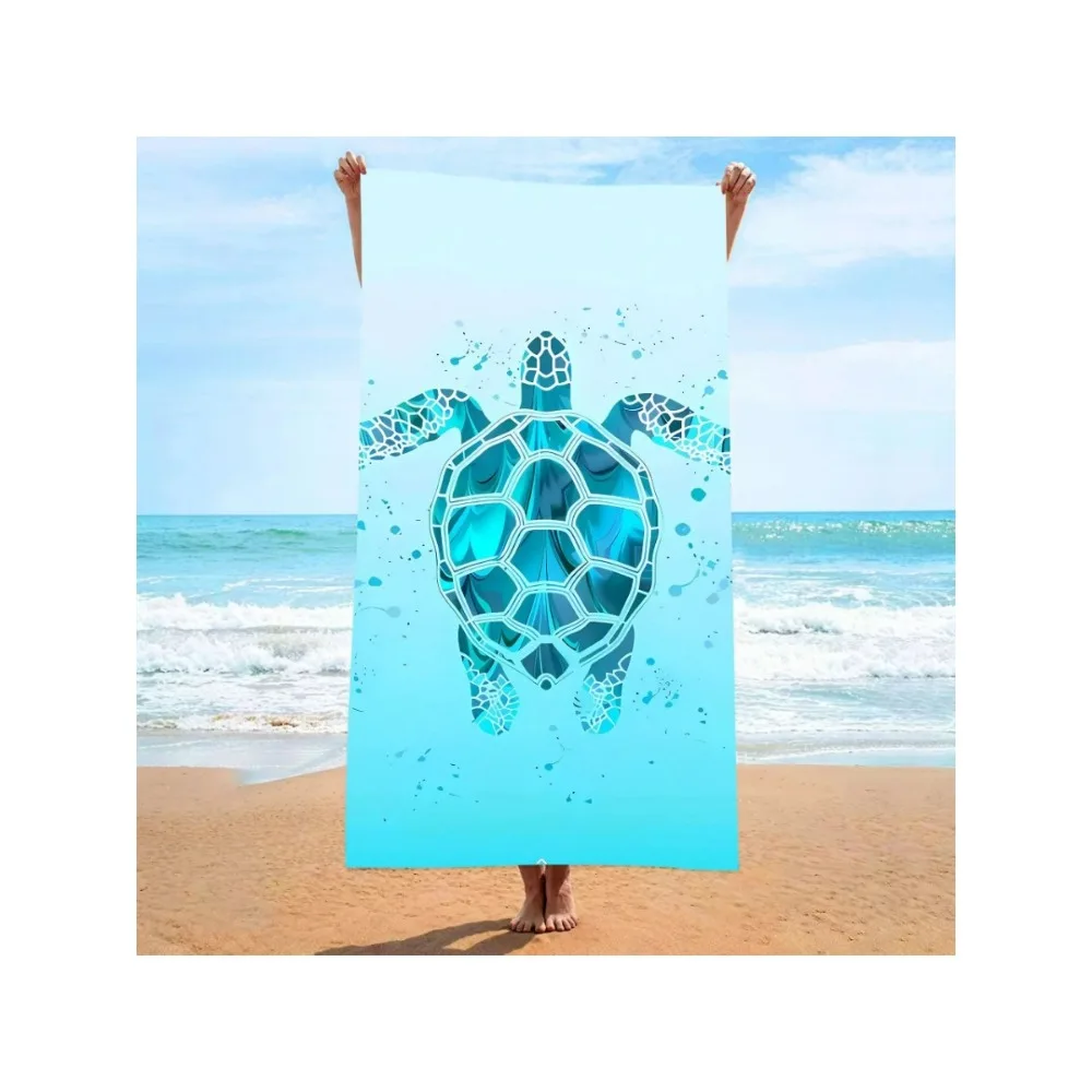Microfiber Beach Towel Blue White Turtle Print Sun Protection Windproof Quick Dry Blanket For Swimming Pool Camping Travel Outdoor