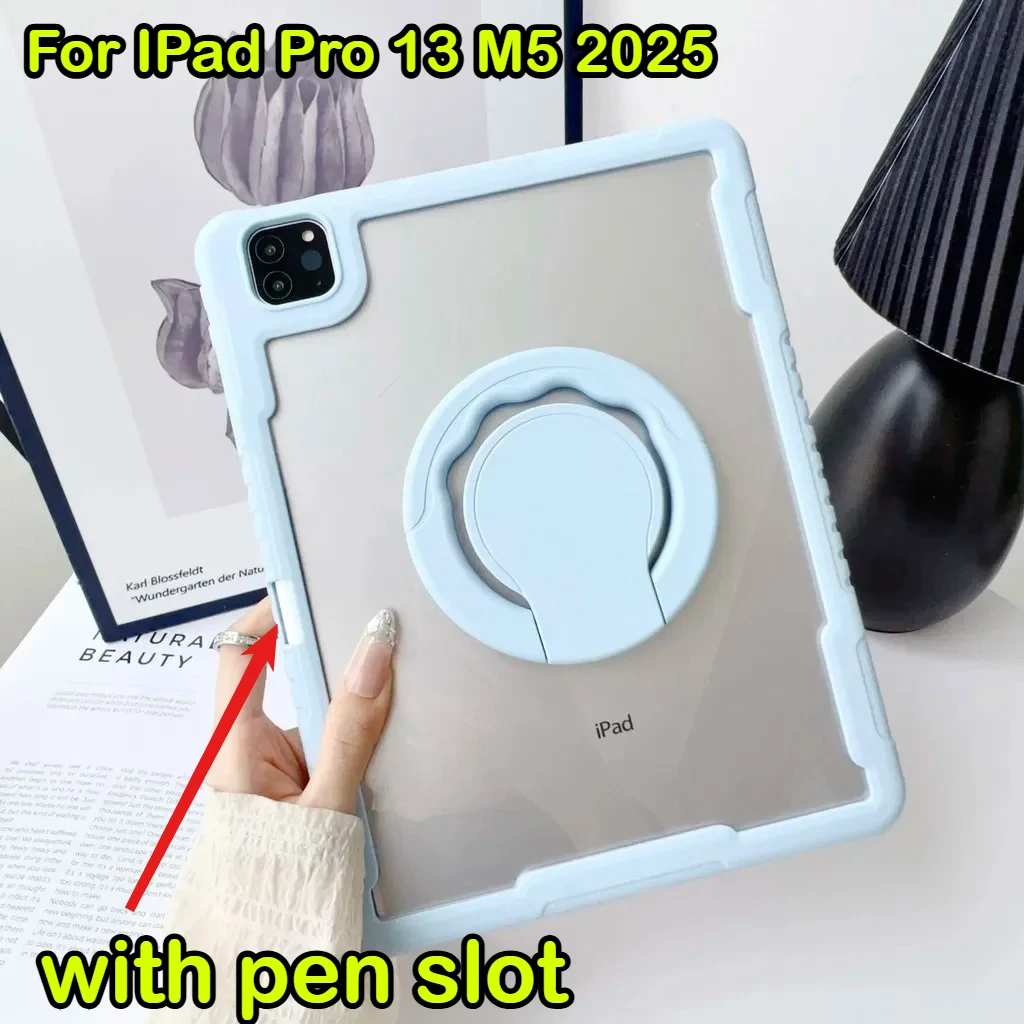 

360 Rotation Transparent Matte Case for IPad M5 Pro Air 13 11 12.9 Air 6 5 4 3 2 1 A16 11th 10th Mini 7 Cover with Pencil Holder