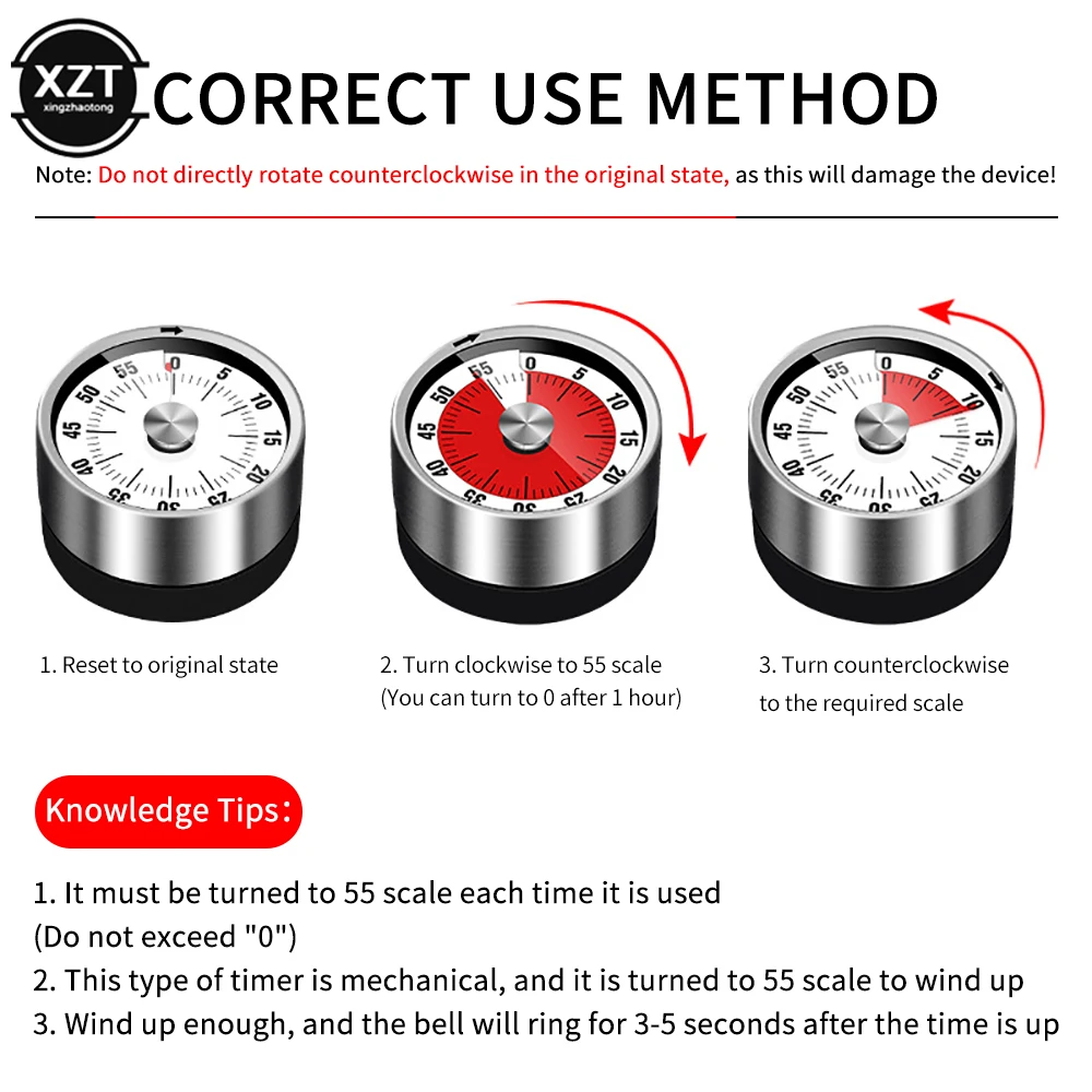 Creatieve magnetische roestvrijstalen timer Mechanische digitale kookwekker Koken Studie Fitness Countdown 60-minuten wekker
