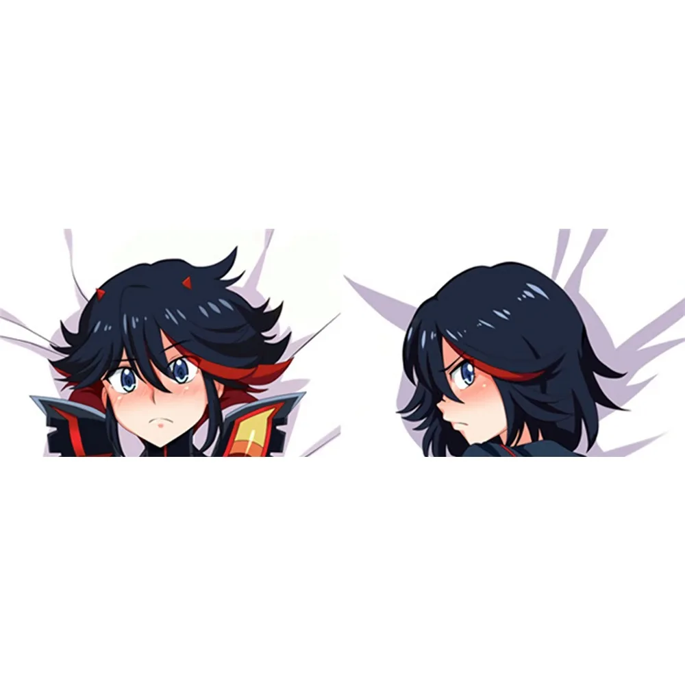 Anime Ryuko Matoi Dakimakura Case Black Red Two Tone Hair Blue Eyes Combat Style Double Sided Printing Soft Pillowcase