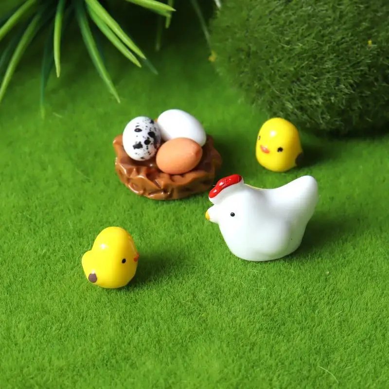 New 1Pcs Mix Chicken Chick Egg Nest Figurine Miniatures Home Decoration Accessories Garden Decor For Home Easter Decoration
