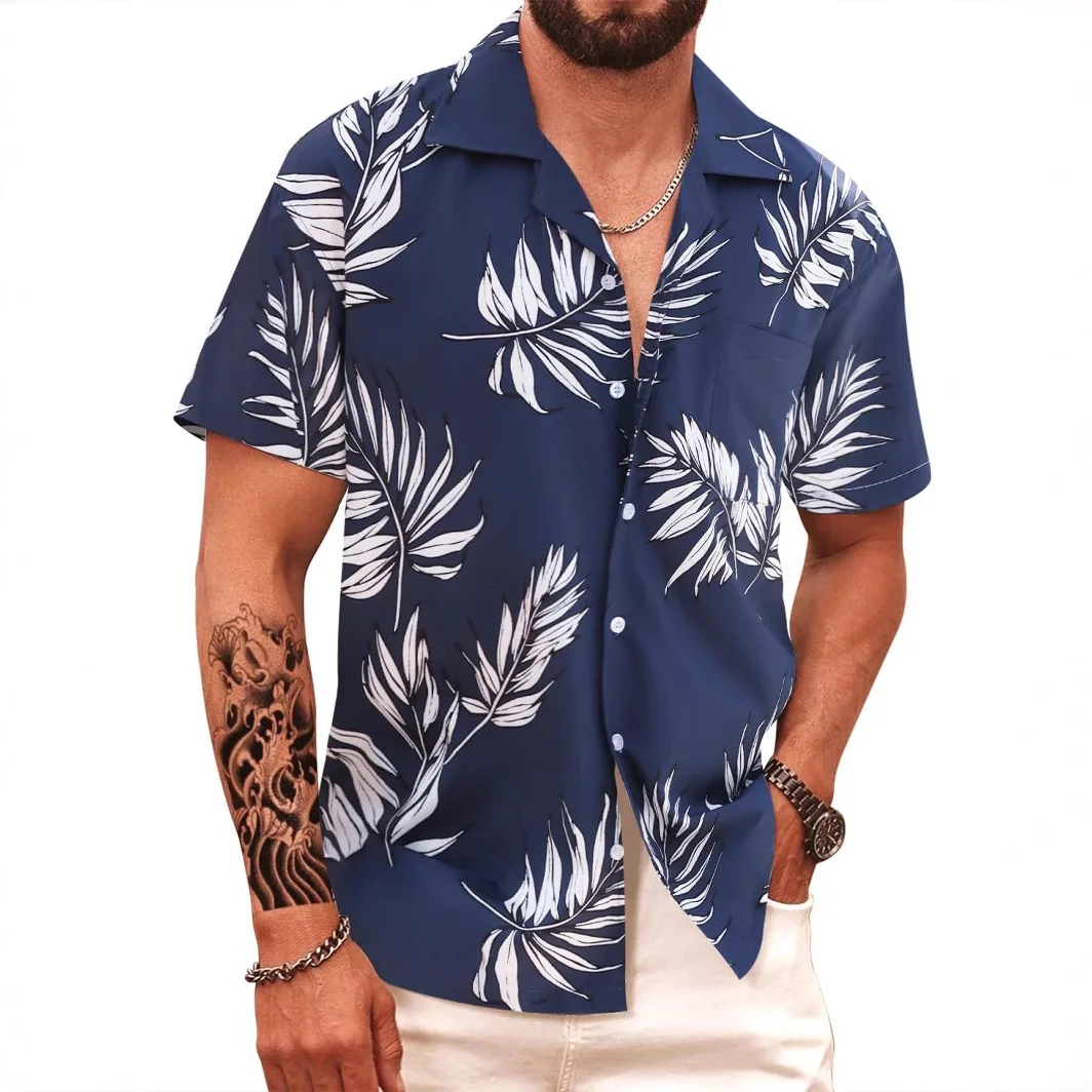 

Men's cross-border summer 3D printed short-sleeve floral shirts: retro Hawaiian beach style, casual loose fit, plus sizes availa