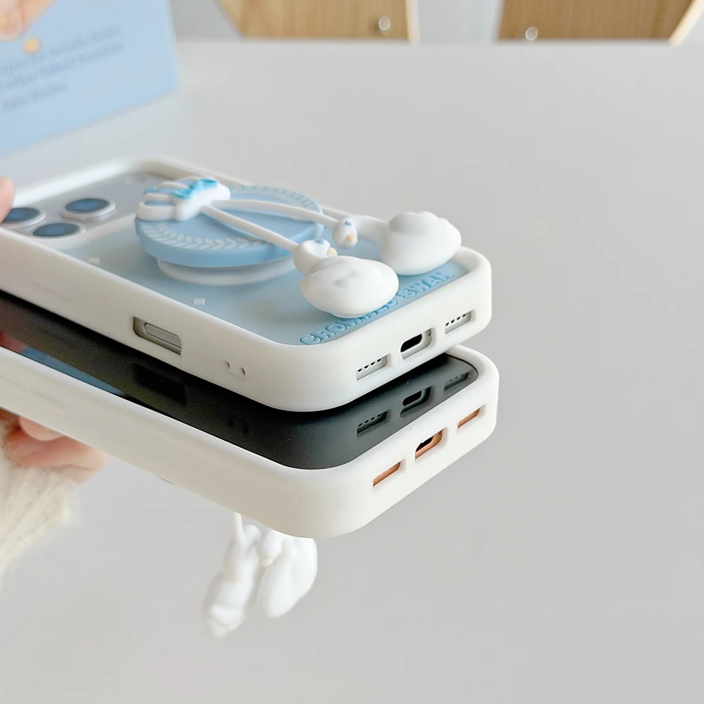 Niedliche 3D-Kronen-Handyhülle aus weichem Silikon für iPhone 17 16 15 14 13 12 Pro Max mit Ständer und Schwan-Anhänger – Detail 6