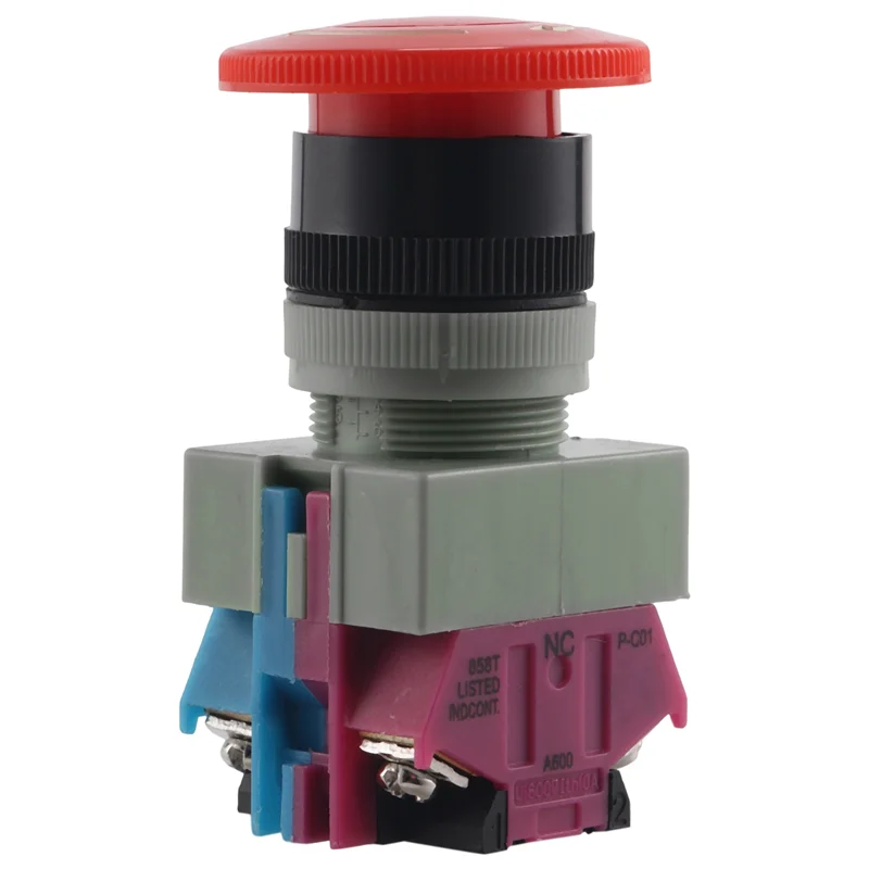 ABZV-AC 600V 10A Red Mushroom Emergency Stop Push Button Switch 22mm NO NC