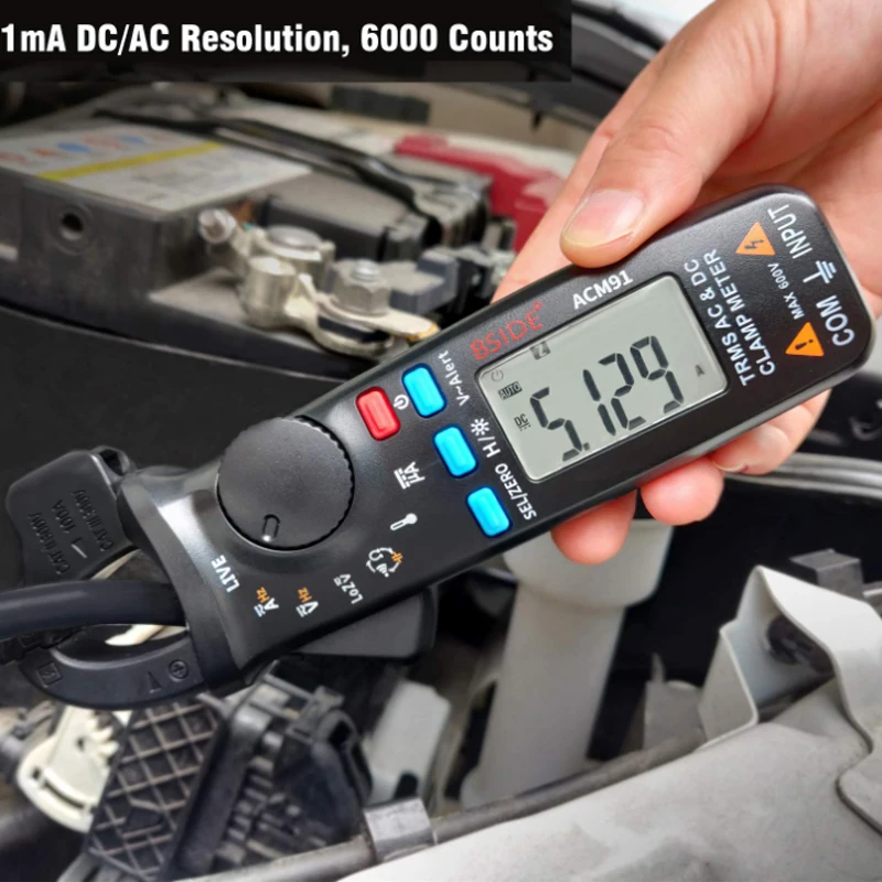 BSIDE ACM91 Digital AC/DC Current Clamp Meter Auto-Range Car Repair TRMS Multimeter Live Check NCV Frequency Capacitor Tester