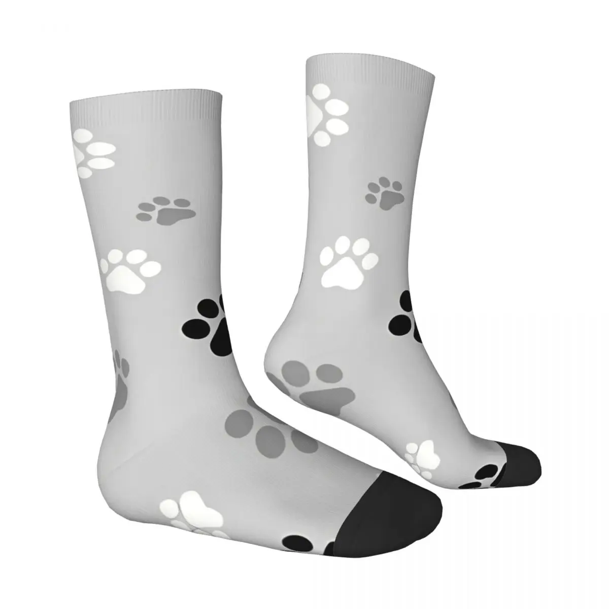 Calcetines de dibujos animados para hombre y mujer, medias de poliéster, pata de perro gris, otoño