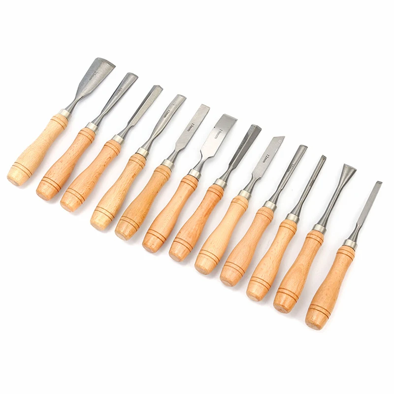 12 Pcs/set Chrome Vanadium Steel Woodworking Chisels Carving Knives