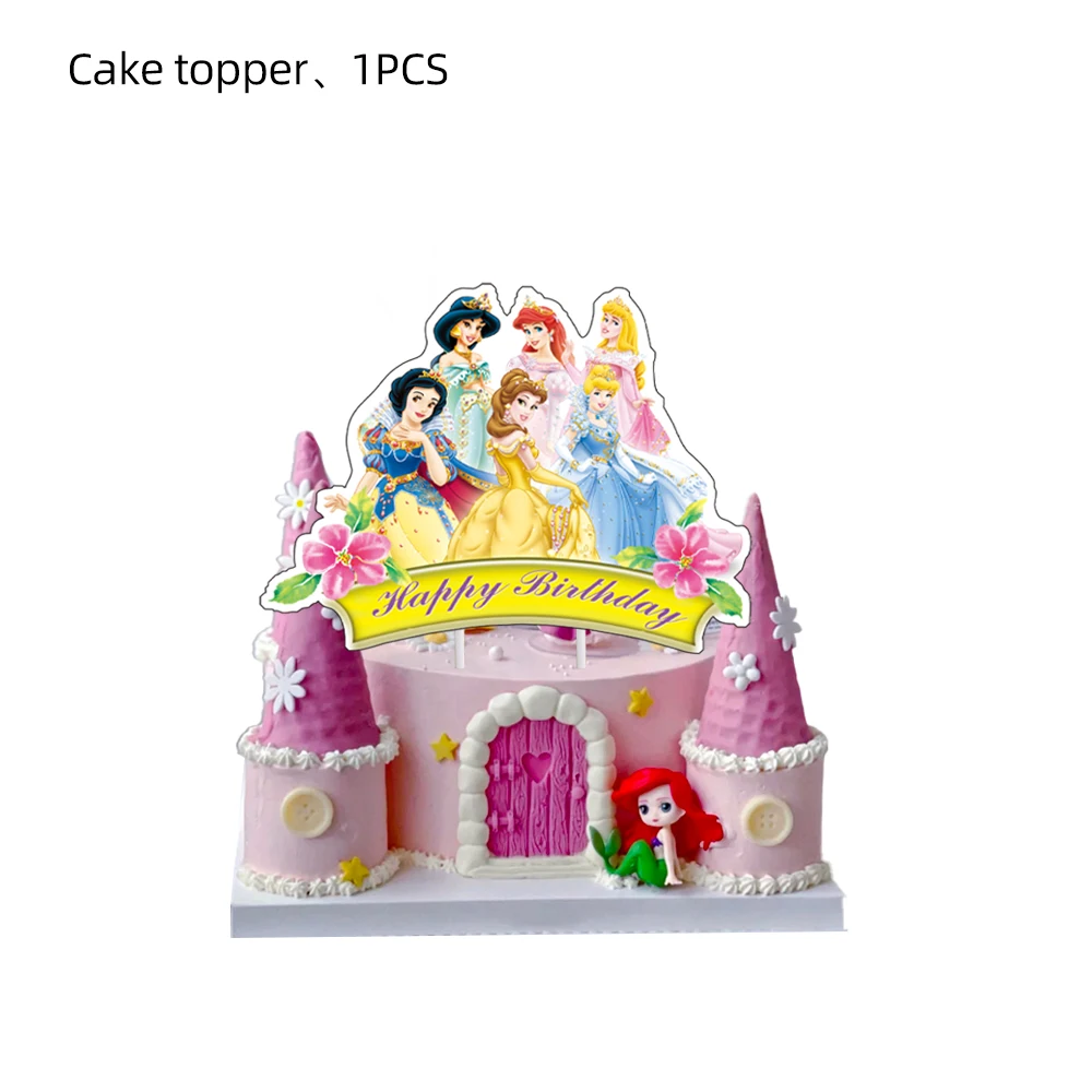 Disney Princess Cake Toppers For Girls Pink Glitter Princess Cake Decorations Castle Party Theme Birthday Baby Shower Supplies