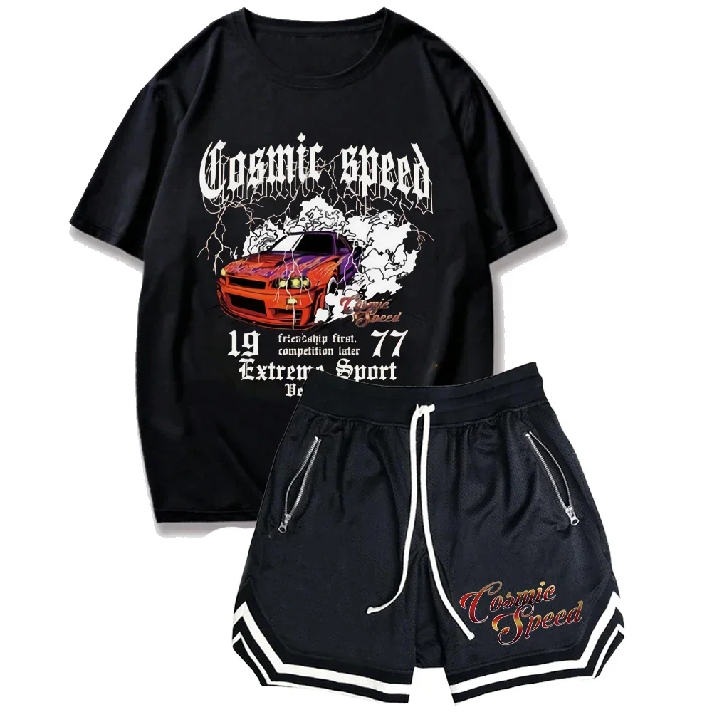 Funny Bear Printed T Shirt Men T-shirt Shorts Set Summer Fashion Casual Basketball Suit Shorts Hip Hop Streetwear Outdoor Tops