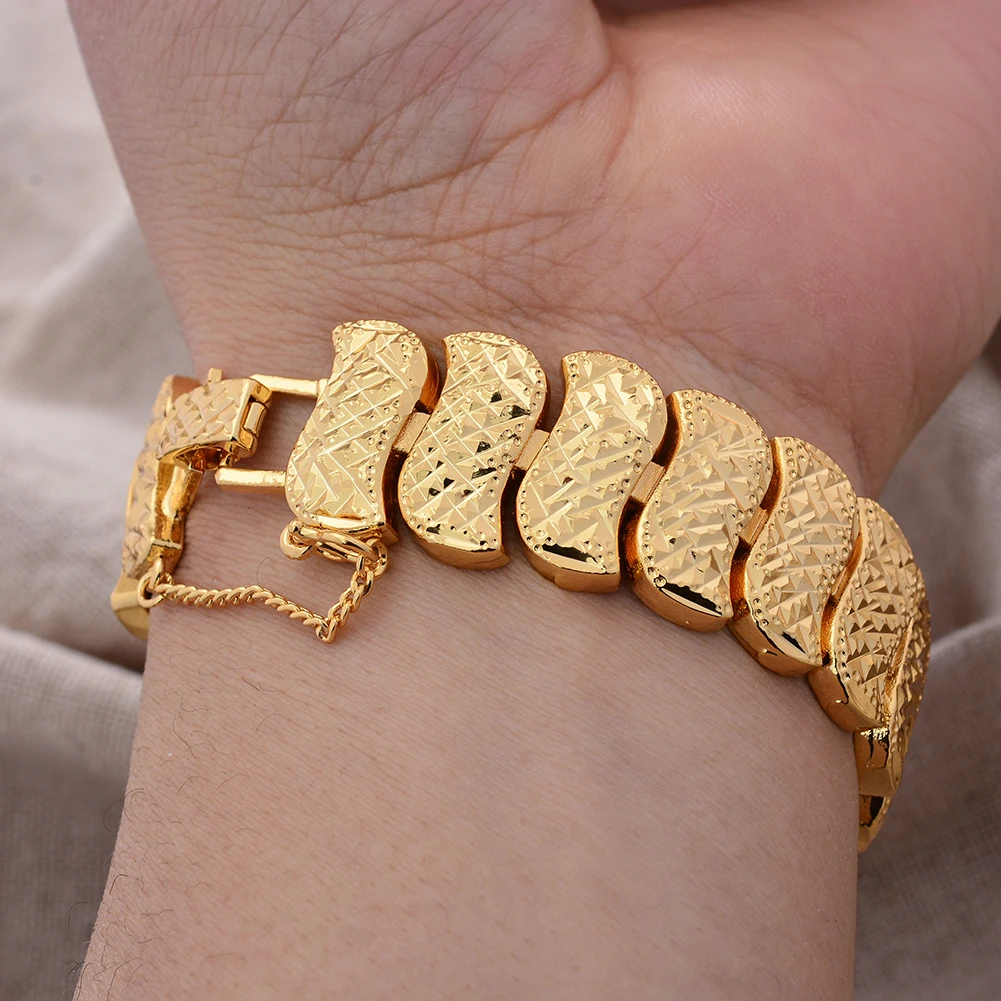 16+2.5 Dubai Luxury Ethiopian Dubai Gold Color Bracelet For Women Men Jewelry African Arab Party Wedding Box Chain Gifts Jewelry